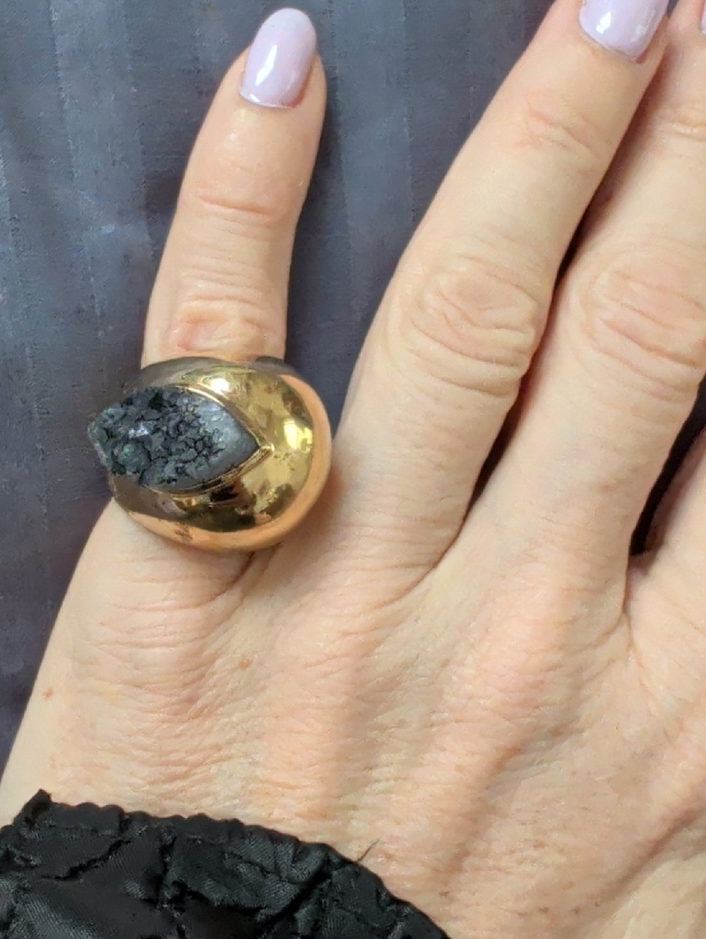 Gold-Tone Druzy Statement Ring in Black